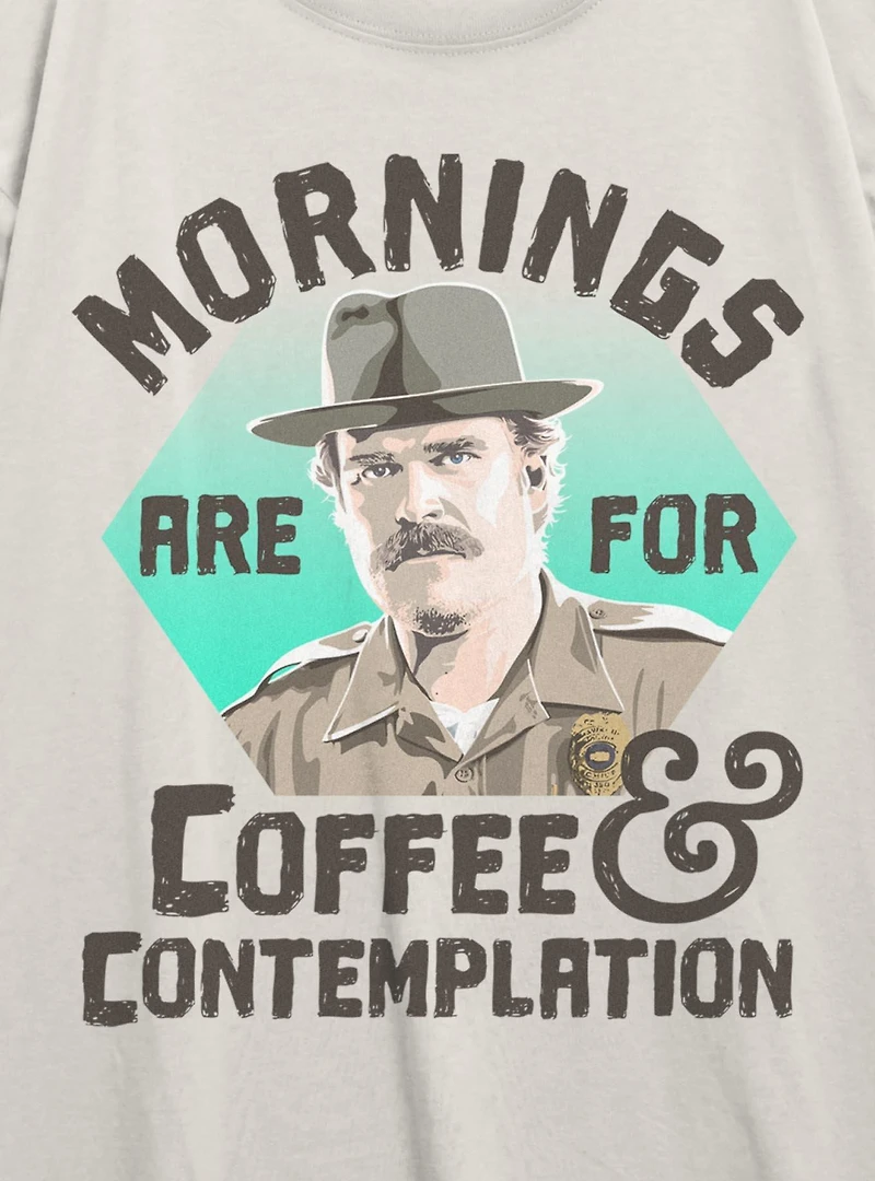 Stranger Things Hopper Coffee Morning Womens Oversized T-Shirt