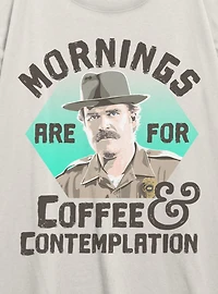 Stranger Things Hopper Coffee Morning Womens Oversized T-Shirt