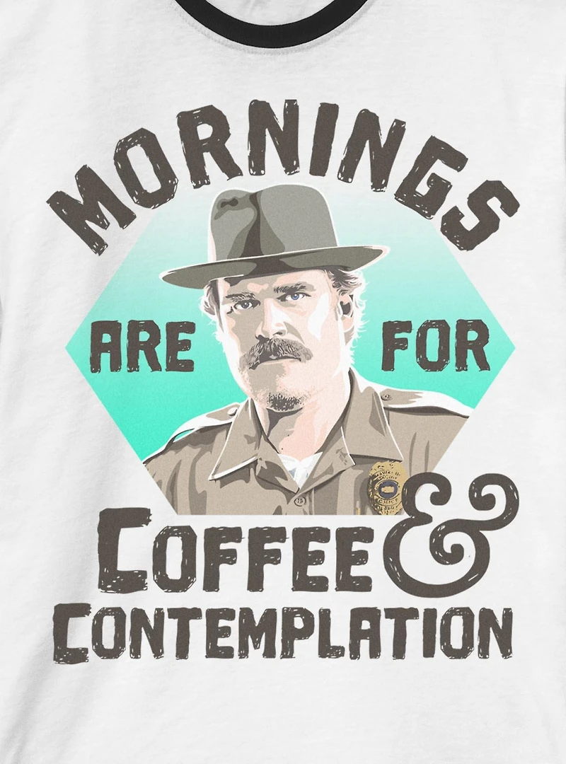 Stranger Things Hopper Coffee Morning Ringer T-Shirt