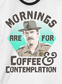 Stranger Things Hopper Coffee Morning Ringer T-Shirt