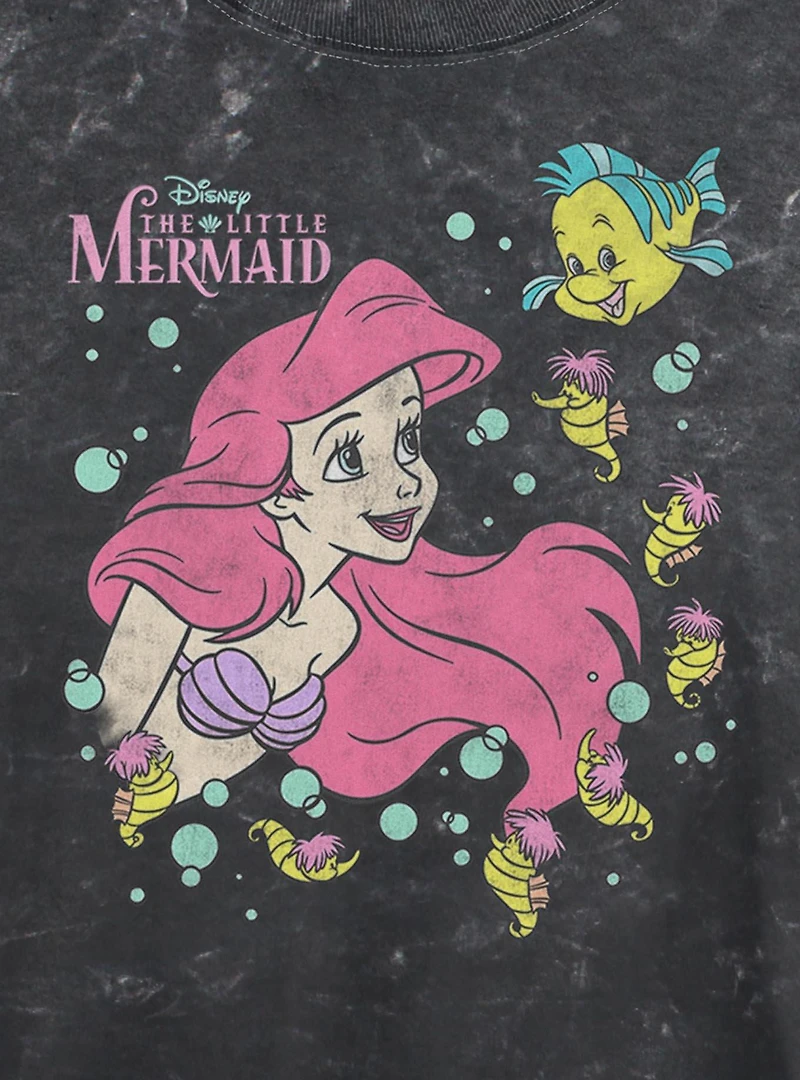 Disney The Little Mermaid Ariel N Friends Mineral Wash Womens Crop T-Shirt
