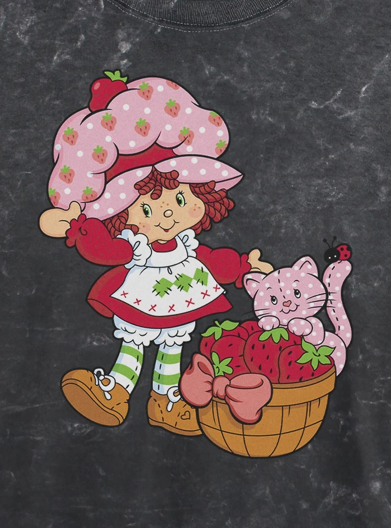 Strawberry Shortcake Custard Basket Mineral Wash Womens Crop T-Shirt