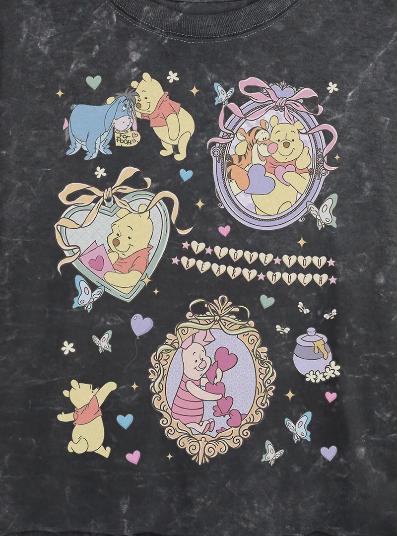 Disney Winnie The Pooh Friendship Collage Mineral Wash Womens Crop T-Shirt
