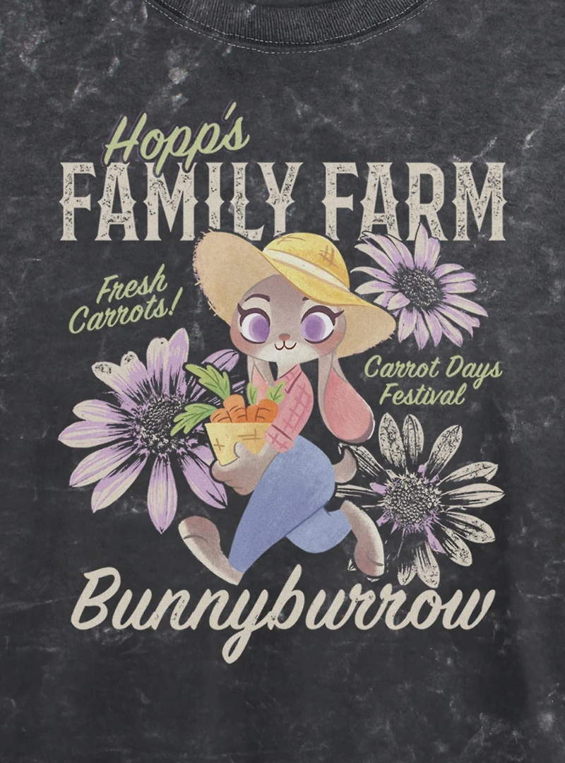 Disney Pixar Zootopia Family Farm Mineral Wash Womens Crop T-Shirt