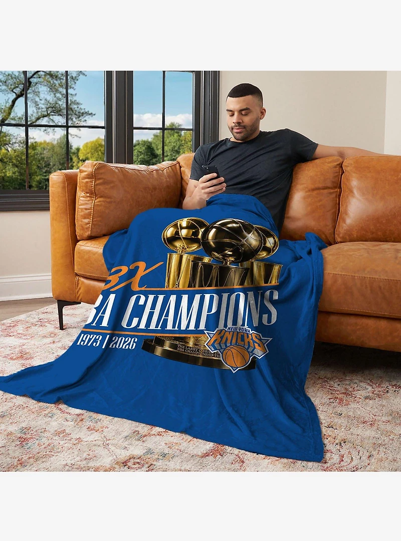 New York Knicks 2026 NBA Multi-Champs Runback Silk Touch Throw Blanket