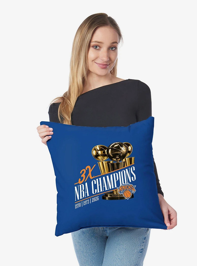 New York Knicks 2026 NBA Multi-Champs Legacy Throw Pillow