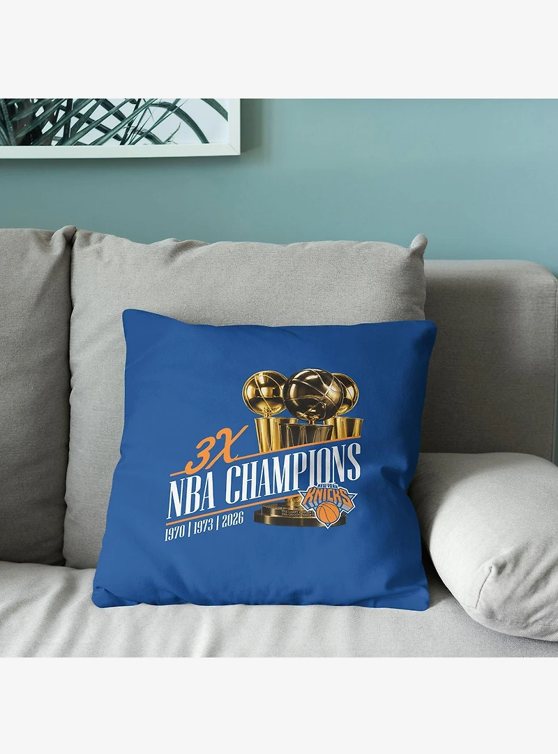 New York Knicks 2026 NBA Multi-Champs Legacy Throw Pillow