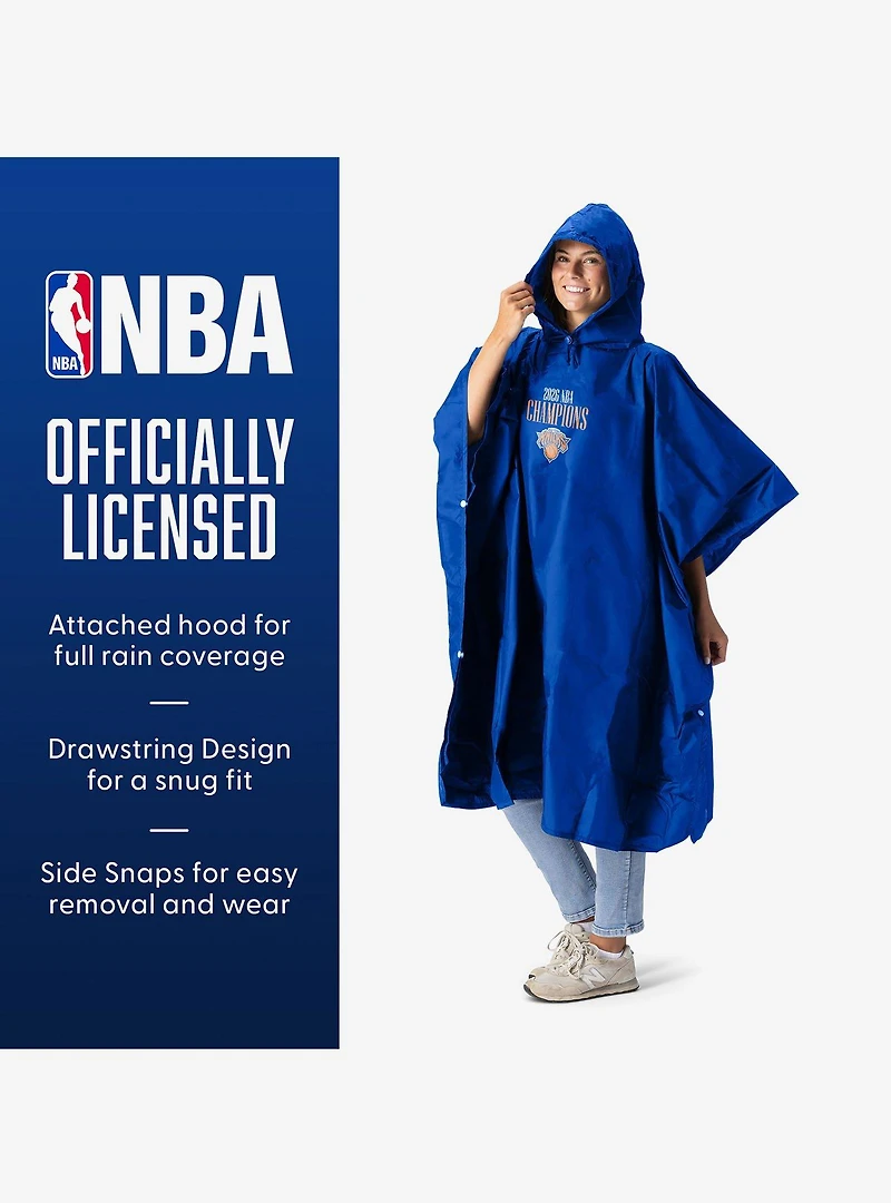 New York Knicks 2026 NBA Champions Regal Royal Rain Poncho with Mesh Bag