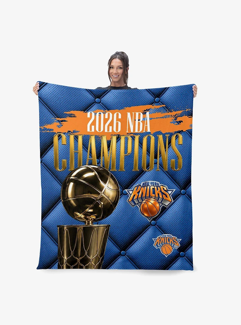 New York Knicks 2026 NBA Champions Noble Silk Touch Sherpa Throw Blanket