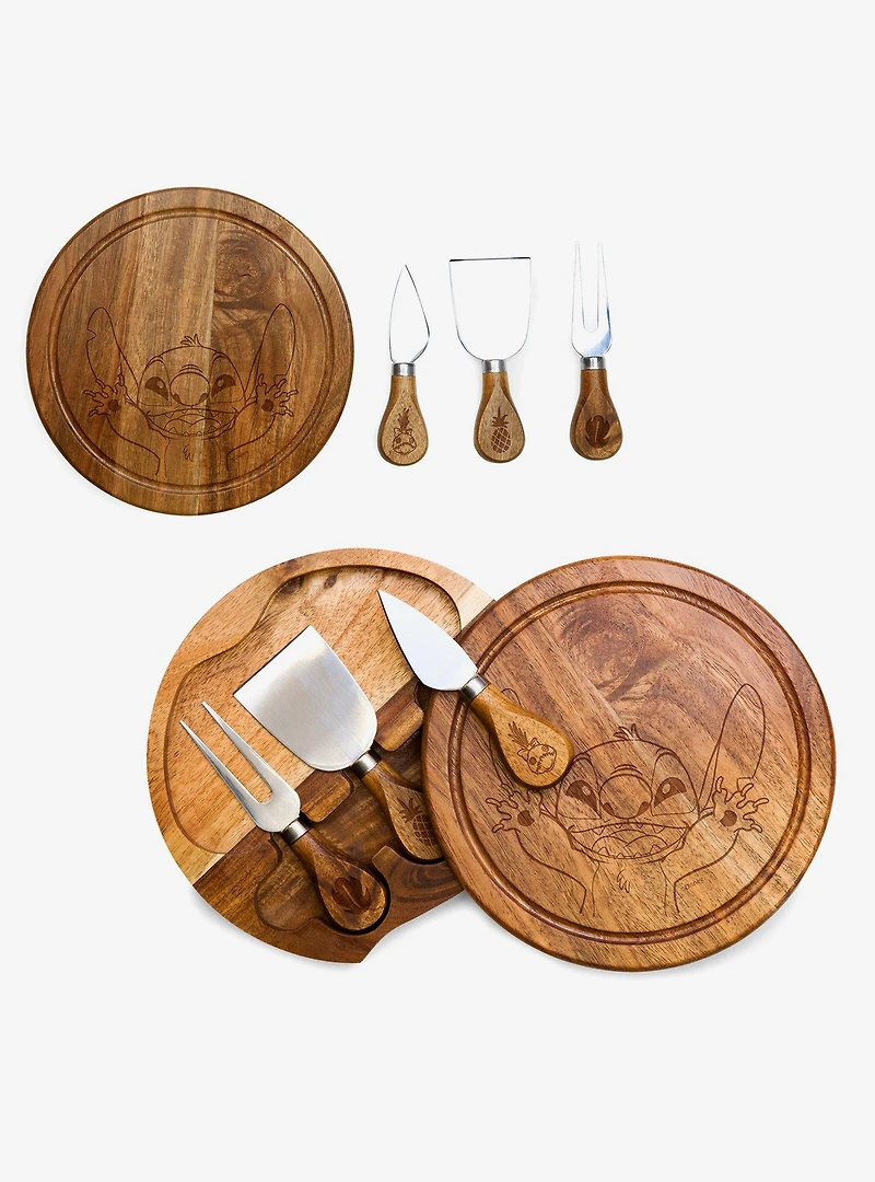 Disney Lilo & Stitch Hands Raised Acacia Brie Cheese Cutting Board & Tools Set