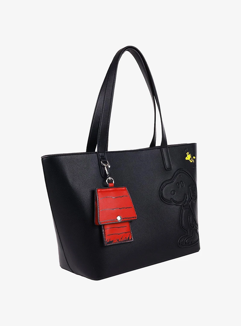Danielle Nicole Peanuts Snoopy Minimal Black Tote Bag with Doghouse Cardholder