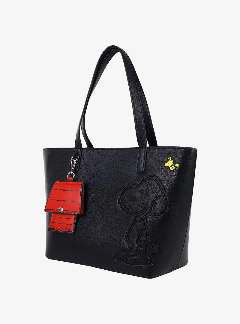 Danielle Nicole Peanuts Snoopy Minimal Black Tote Bag with Doghouse Cardholder