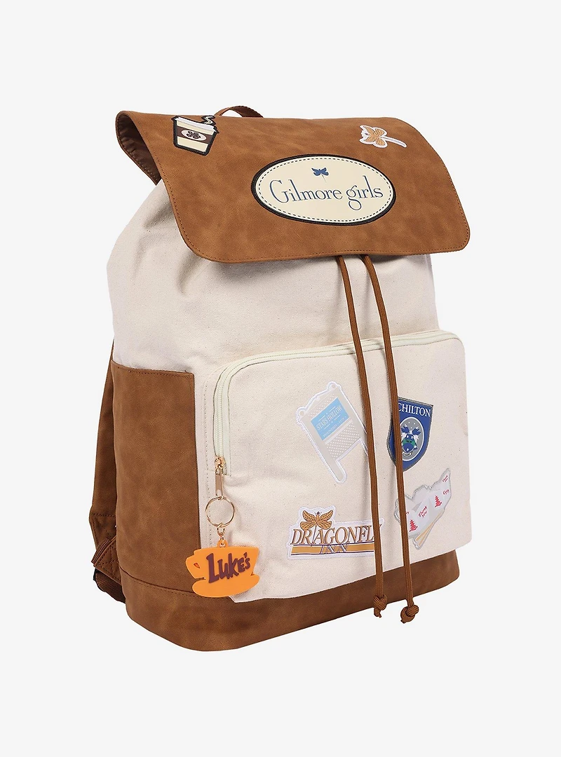 Gilmore Girls Stars Hollow Canvas Backpack with Faux Leather Trim, Laptop Sleeve & Charm Keychain