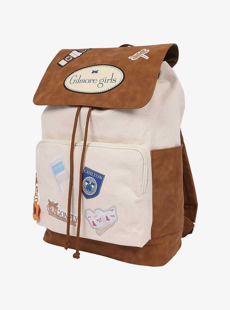 Gilmore Girls Stars Hollow Canvas Backpack with Faux Leather Trim, Laptop Sleeve & Charm Keychain