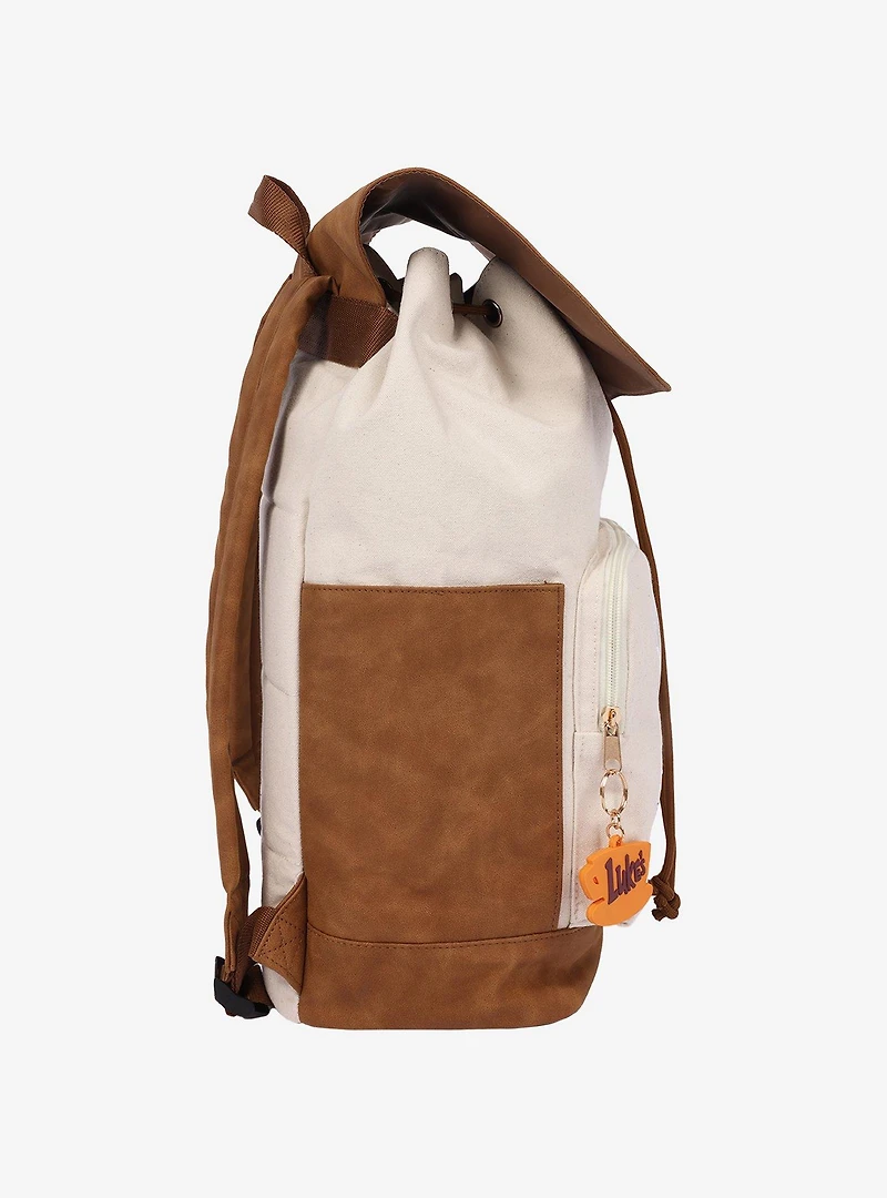Gilmore Girls Stars Hollow Canvas Backpack with Faux Leather Trim, Laptop Sleeve & Charm Keychain