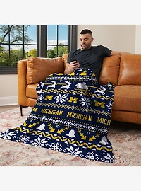 NCAA University of Michigan Wolverines Xmas Time Silk Touch Throw Blanket