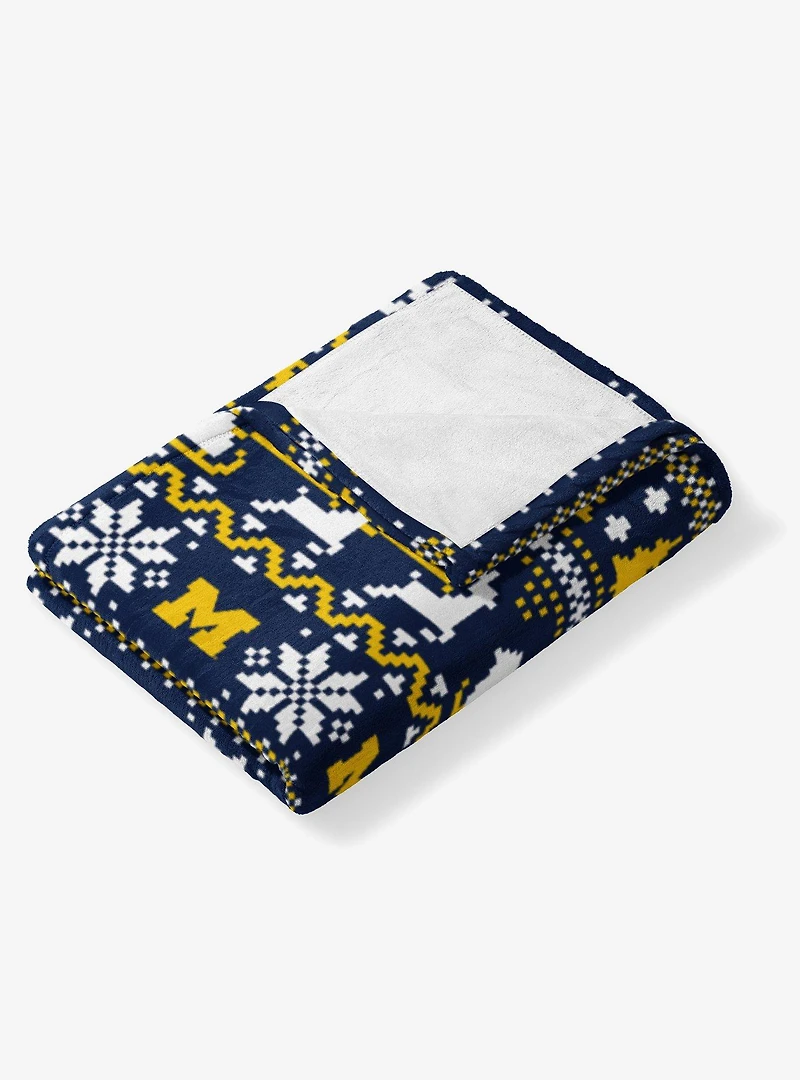NCAA University of Michigan Wolverines Xmas Time Silk Touch Throw Blanket