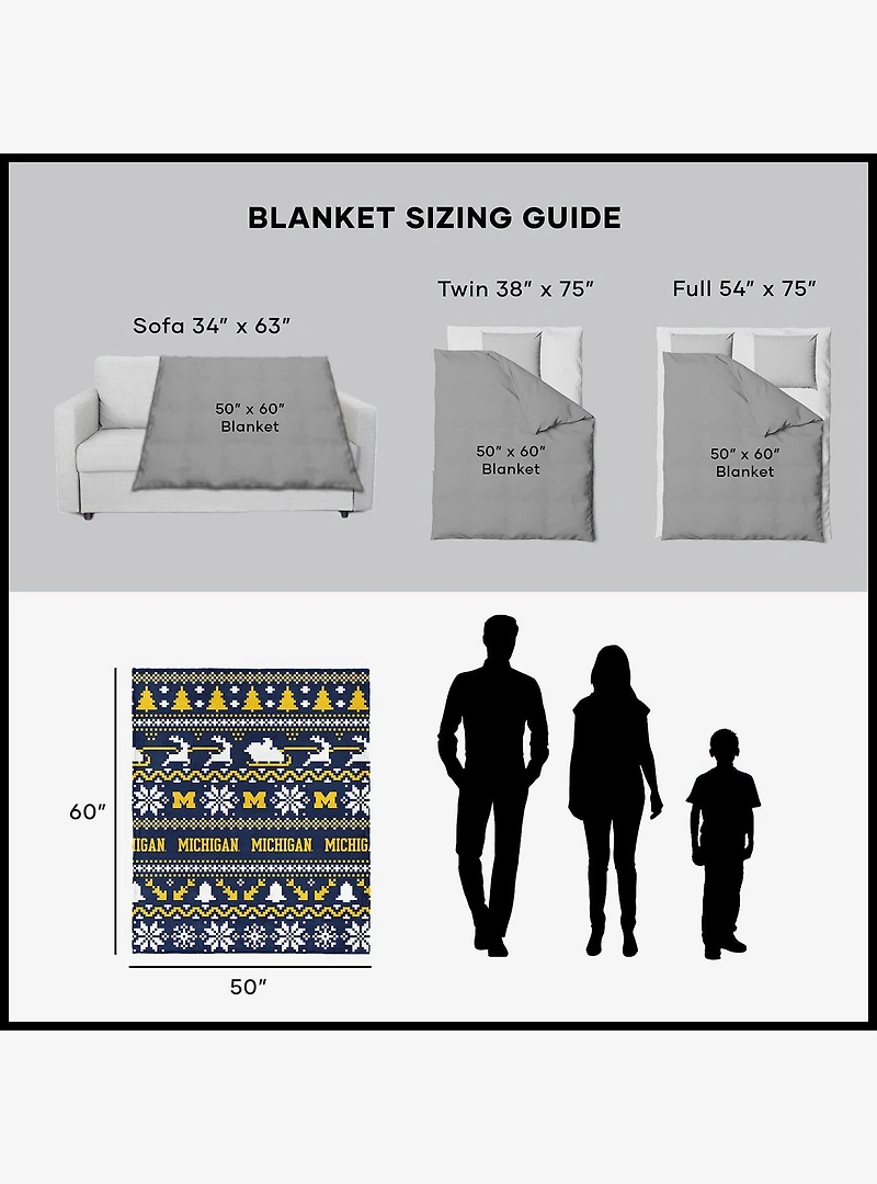 NCAA University of Michigan Wolverines Xmas Time Silk Touch Throw Blanket