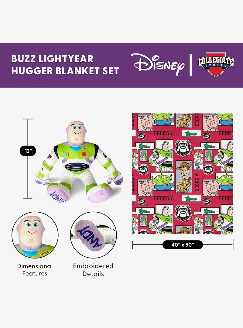 NCAA Georgia Bulldogs Disney Toy Story Buzz Lightyear Cameo Hugger Pillow & Silk Touch Throw Blanket Set
