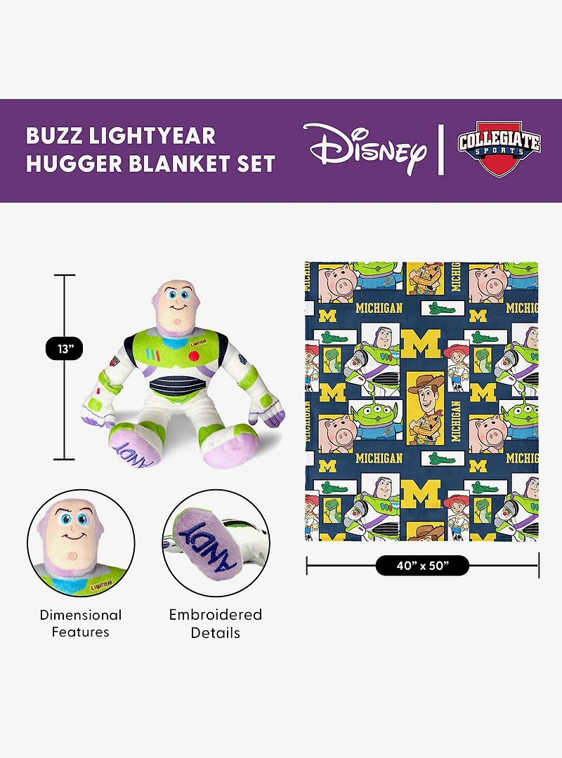 NCAA Michigan Wolverines Disney Toy Story Buzz Lightyear Cameo Hugger Pillow & Silk Touch Throw Blanket Set