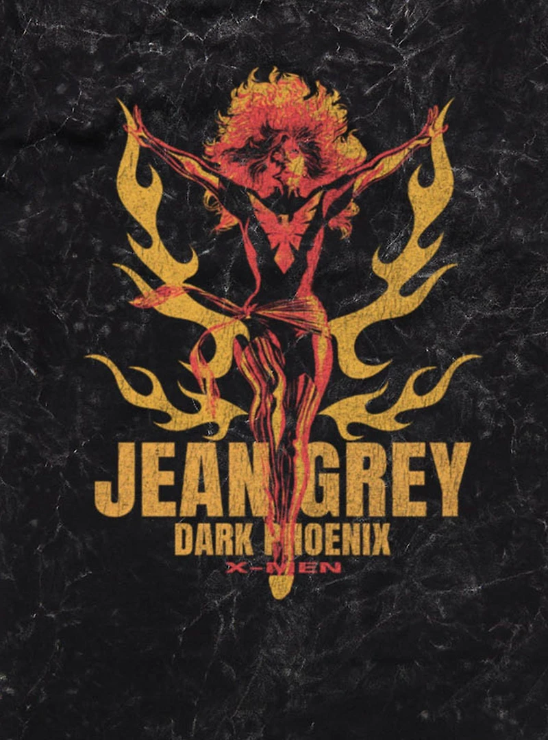 Marvel X-Men Jean Grey Dark Phoenix Orange And Red Flames Mineral Wash T-Shirt