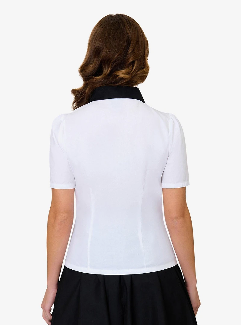 Disney Pride Collection by Unique Vintage White Mickey Rainbow Pocket Collared Blouse