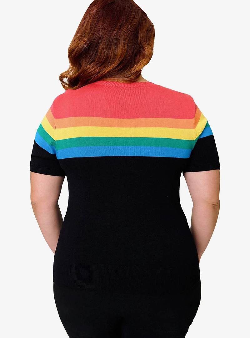 Disney Pride Collection by Unique Vintage Plus Rainbow & Mickey Embroidery Puff Sleeve Sweater