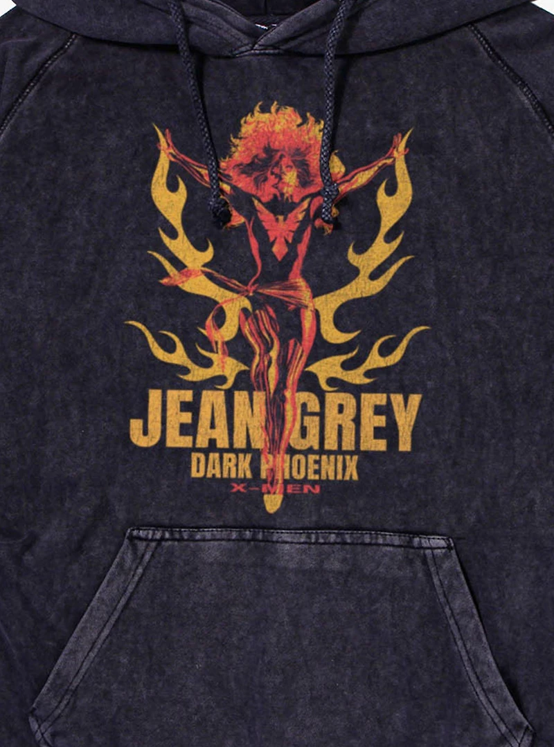 Marvel X-Men Jean Grey Dark Phoenix Orange And Red Flames Mineral Wash Hoodie