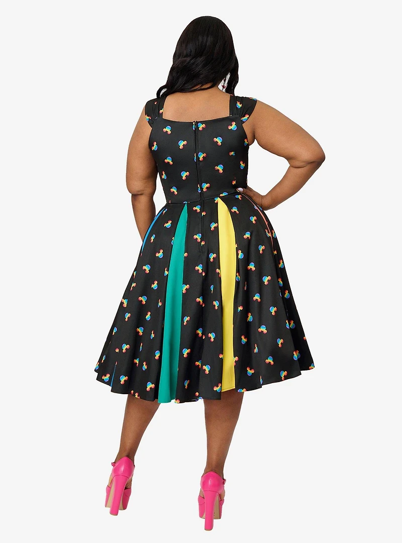 Disney Pride Collection by Unique Vintage Plus Black & Rainbow Mickey Stripe Swing Dress