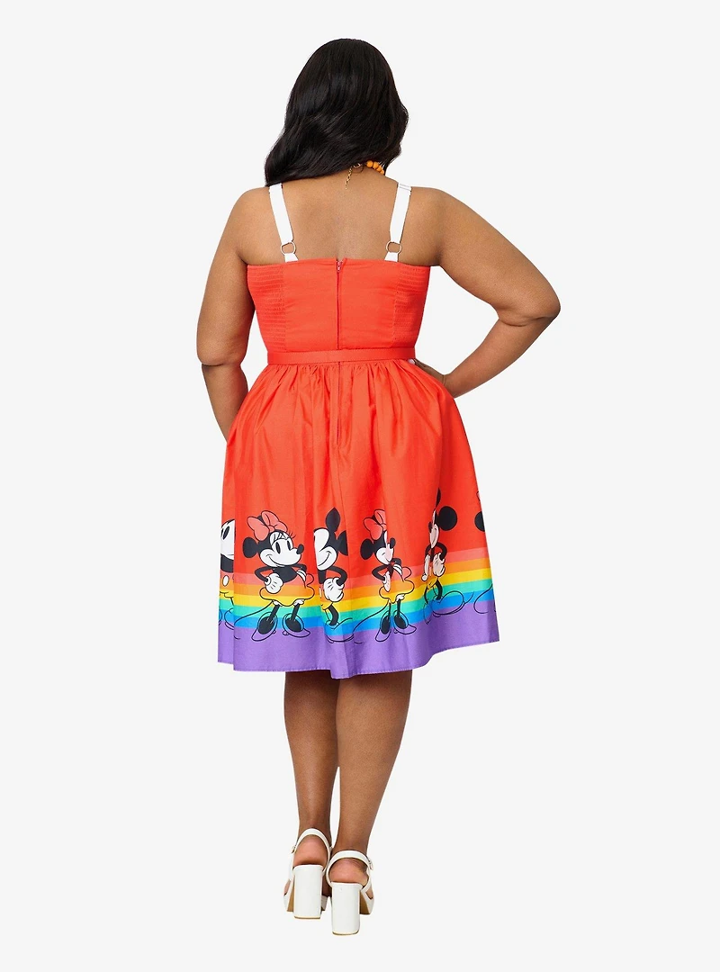 Disney Pride Collection by Unique Vintage Plus Mickey & Minnie Rainbow Rachel Swing Dress