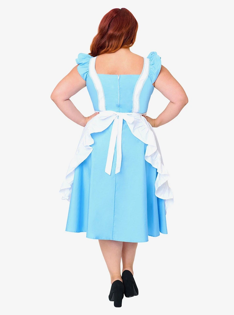 Disney Alice Wonderland Collection By Unique Vintage Plus Blue & White Ruffled Apron Swing Dress