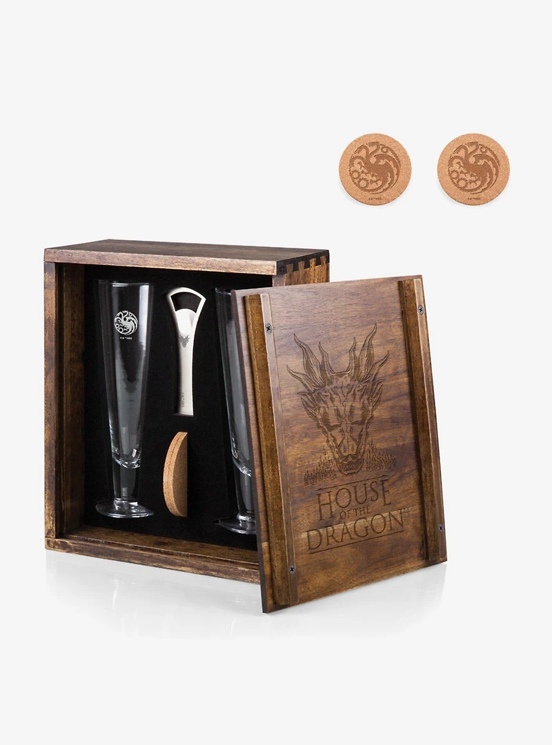 House of the Dragon Acacia Wood Pilsner Beer Glass Gift Set