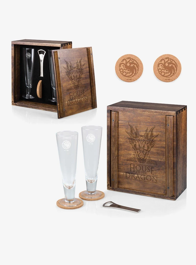 House of the Dragon Acacia Wood Pilsner Beer Glass Gift Set