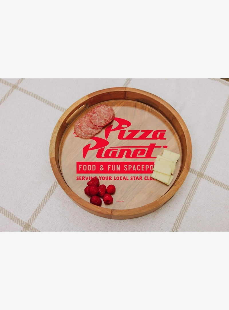 Disney Pixar Toy Story Pizza Planet Natural Wood Barista Serving Tray with Glass Insert