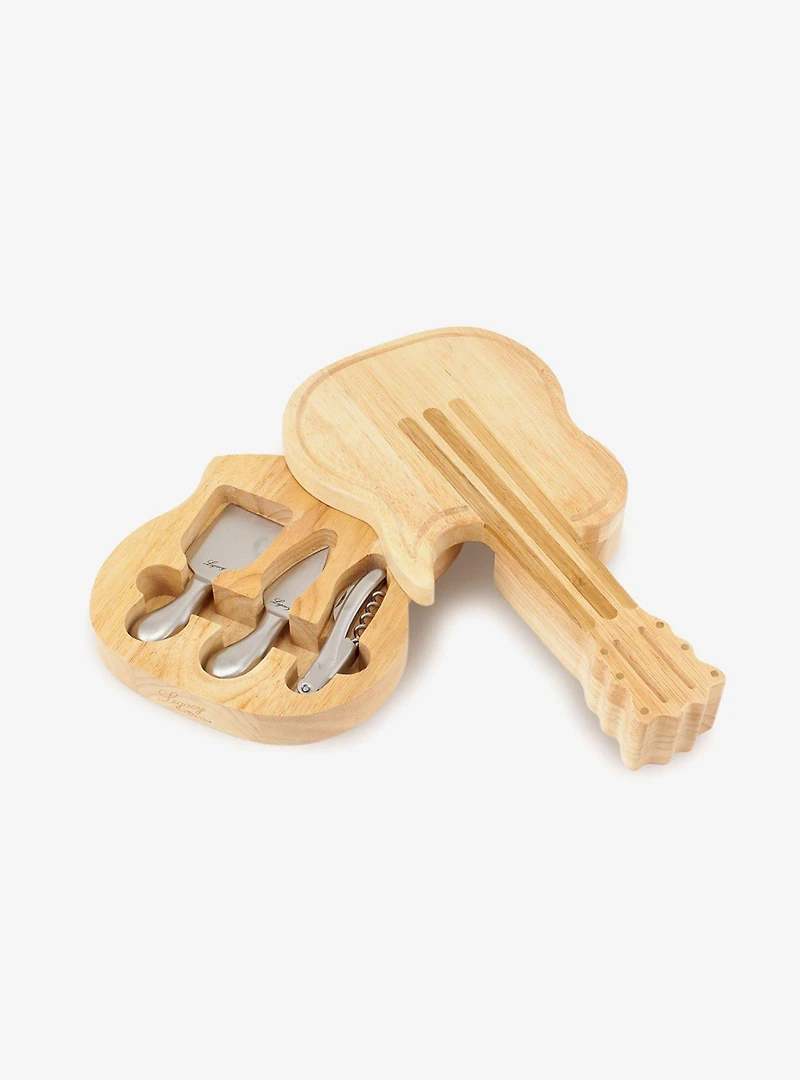 Guitar Bamboo Cheese Cutting Board & Tools Set