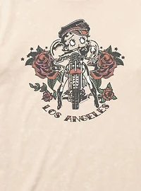 Betty Boop Los Angeles Motorcycle Roses Mineral Wash T-Shirt