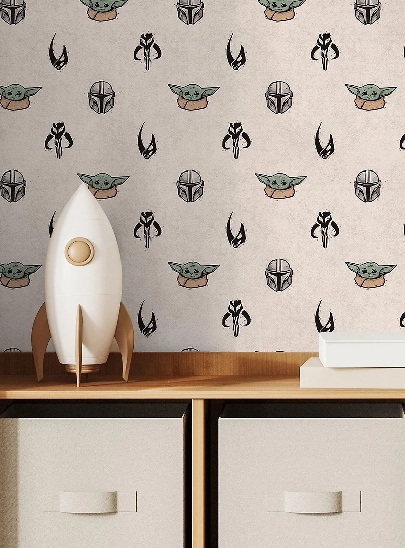 Star Wars The Mandalorian and Grogu Cream Peel & Stick Wallpaper