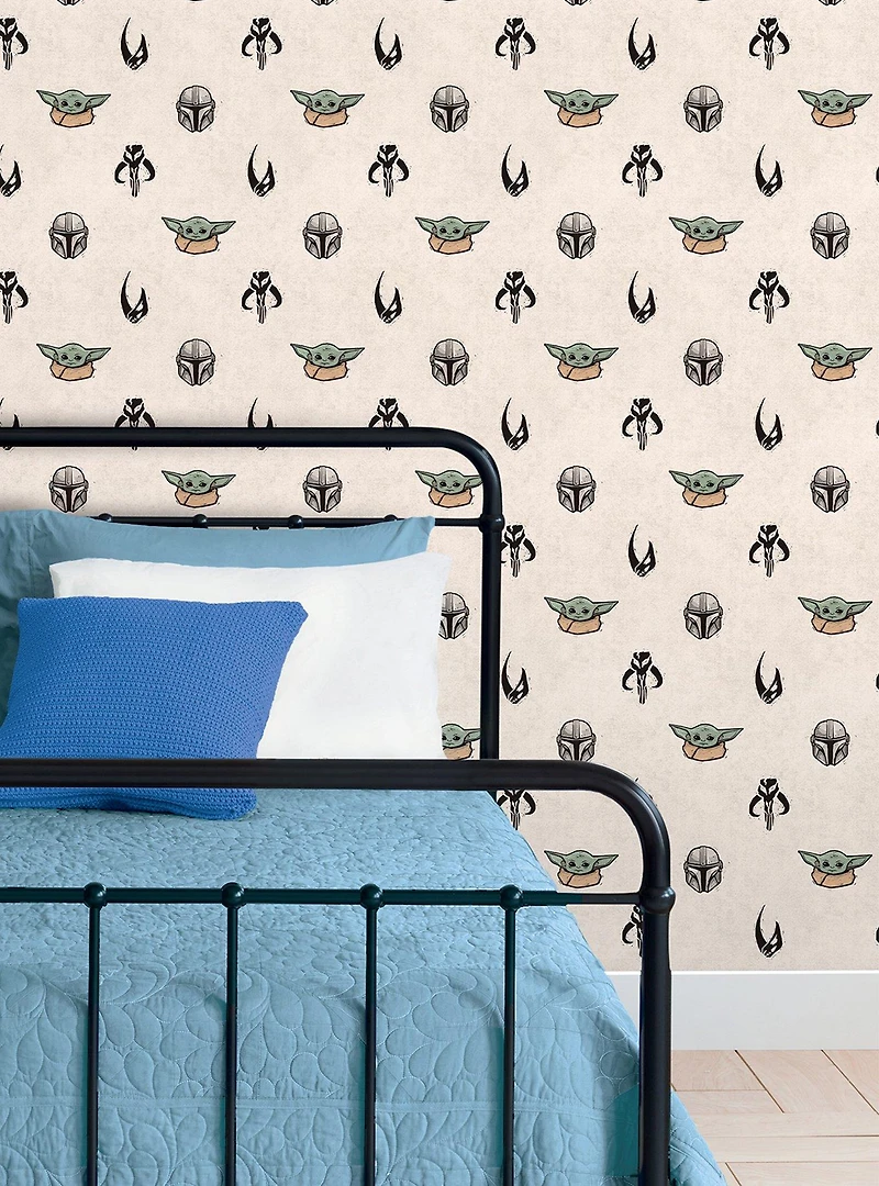 Star Wars The Mandalorian and Grogu Cream Peel & Stick Wallpaper
