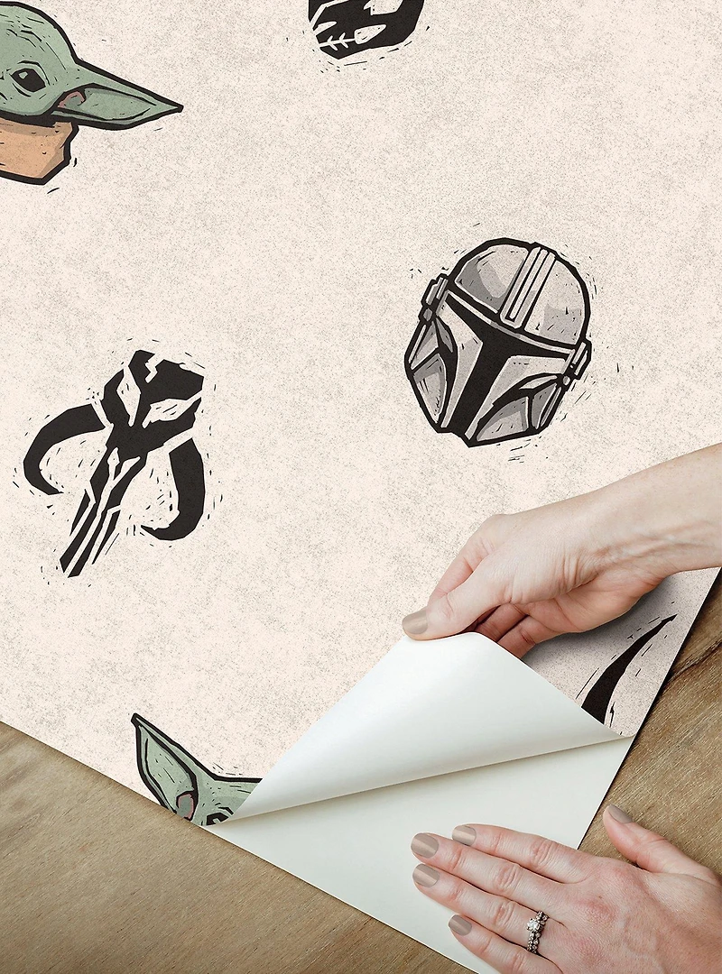 Star Wars The Mandalorian and Grogu Cream Peel & Stick Wallpaper