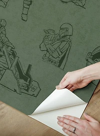 Star Wars The Mandalorian and Grogu Linocut Green Peel & Stick Wallpaper