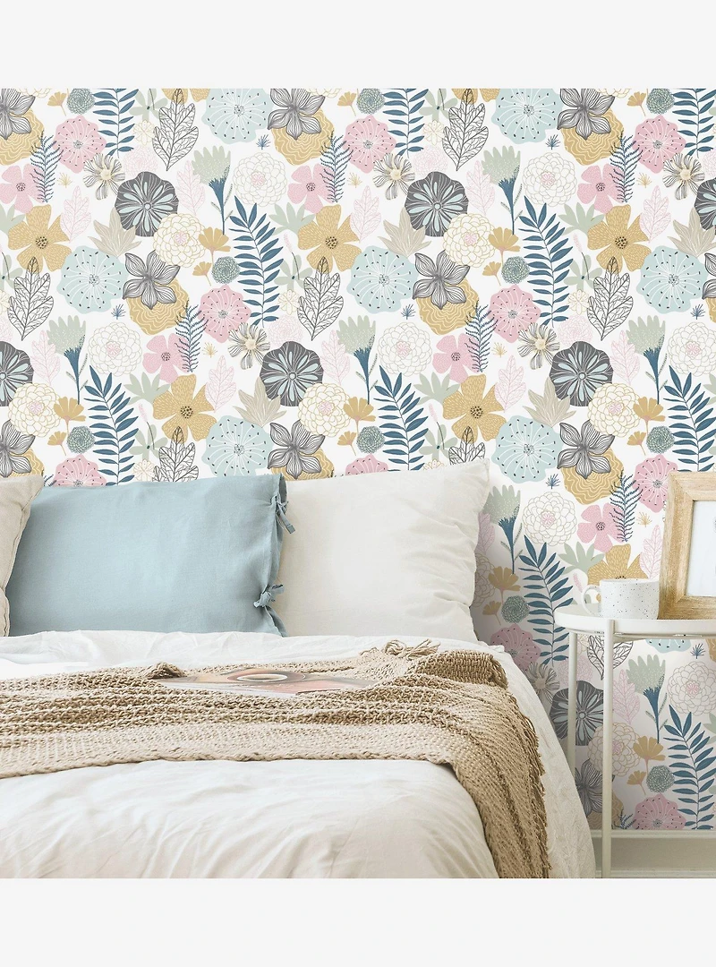 Perennial Blooms Pink Peel & Stick Wallpaper