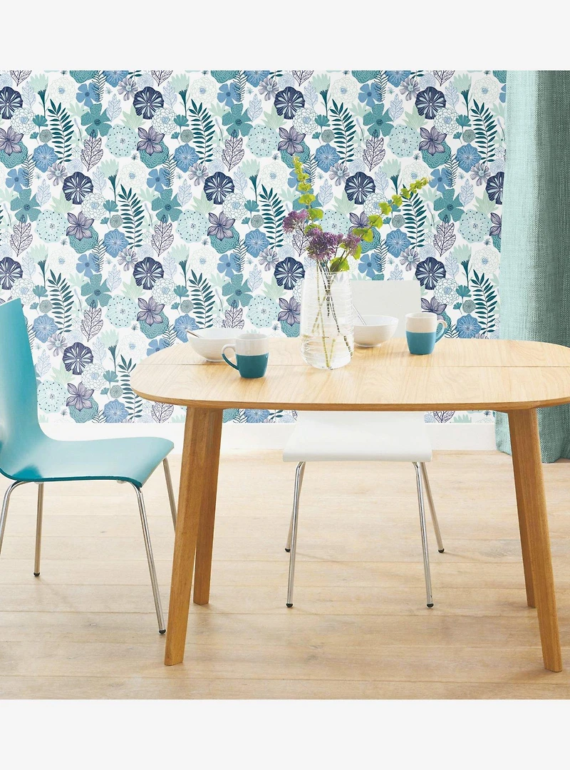 Perennial Blooms Blue Peel & Stick Wallpaper