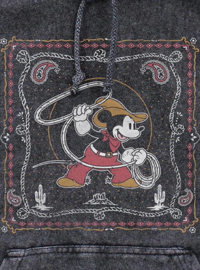 Disney Mickey Mouse Western Cowboy Paisley Mineral Wash Hoodie BoxLunch Exclusive