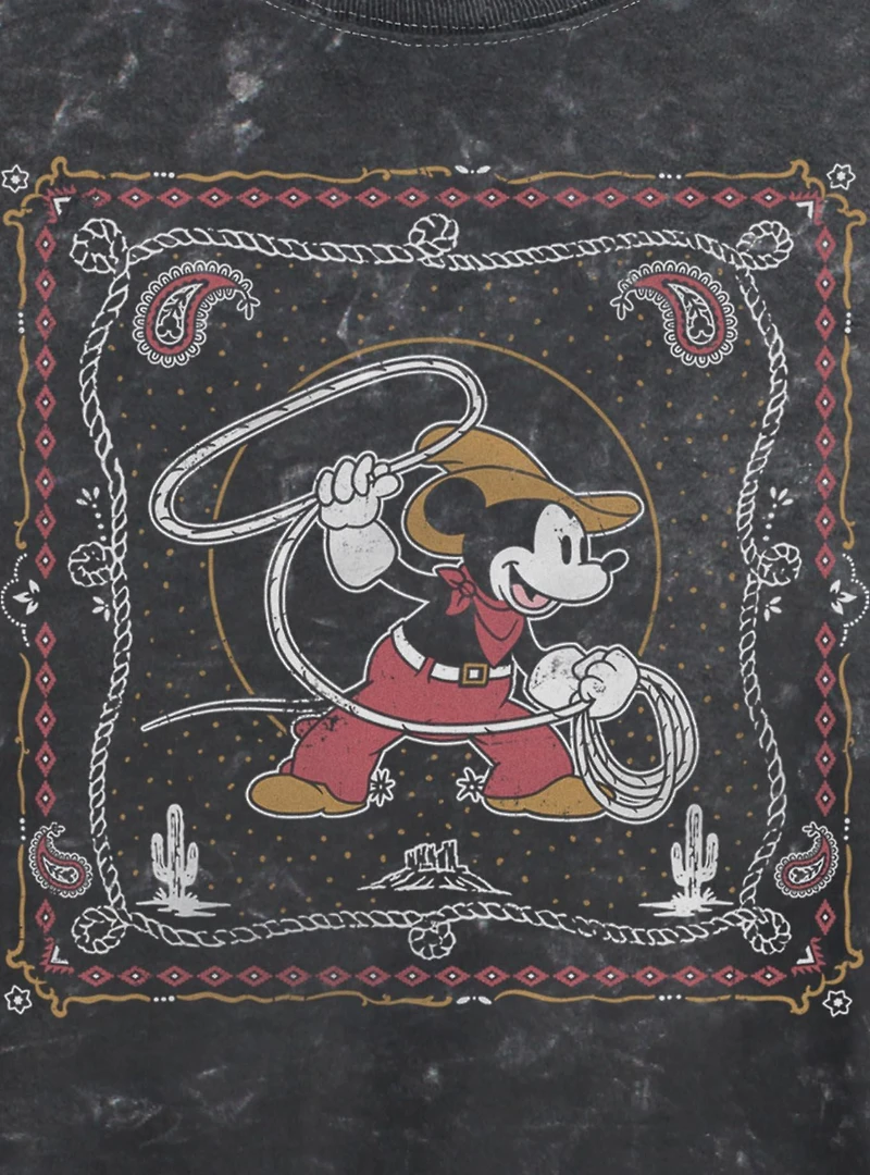 Disney Mickey Mouse Western Cowboy Paisley Womens Mineral Wash Crop T-Shirt BoxLunch Exclusive