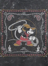 Disney Mickey Mouse Western Cowboy Paisley Womens Mineral Wash Crop T-Shirt BoxLunch Exclusive