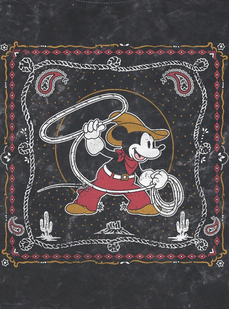 Disney Mickey Mouse Western Cowboy Lasso Rope Mineral Wash T-Shirt BoxLunch Exclusive