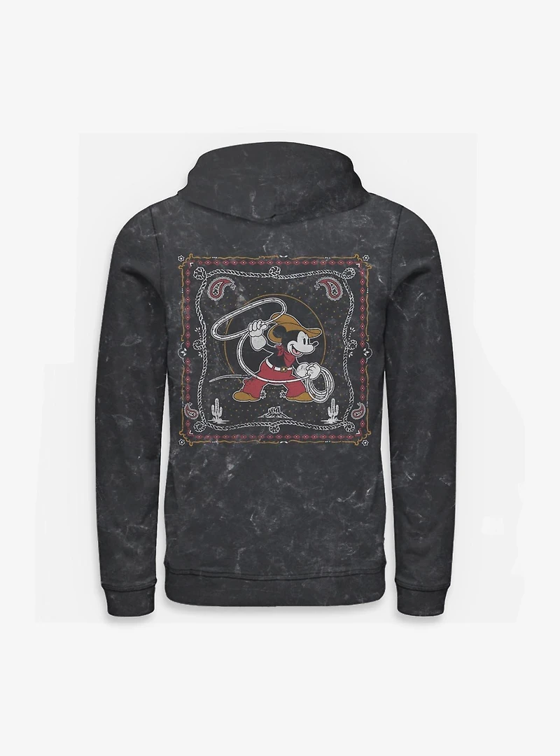 Disney Mickey Mouse Western Cowboy Lasso Rope Mineral Wash Hoodie BoxLunch Exclusive
