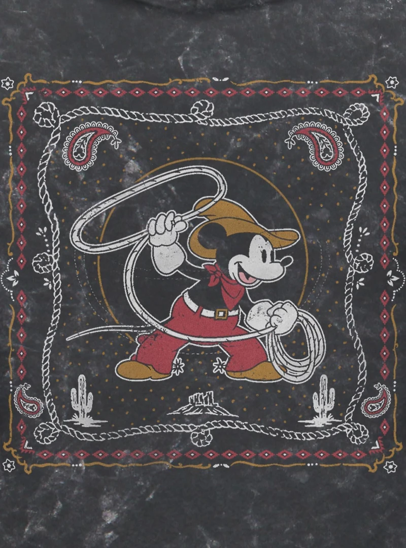 Disney Mickey Mouse Western Cowboy Lasso Rope Mineral Wash Hoodie BoxLunch Exclusive