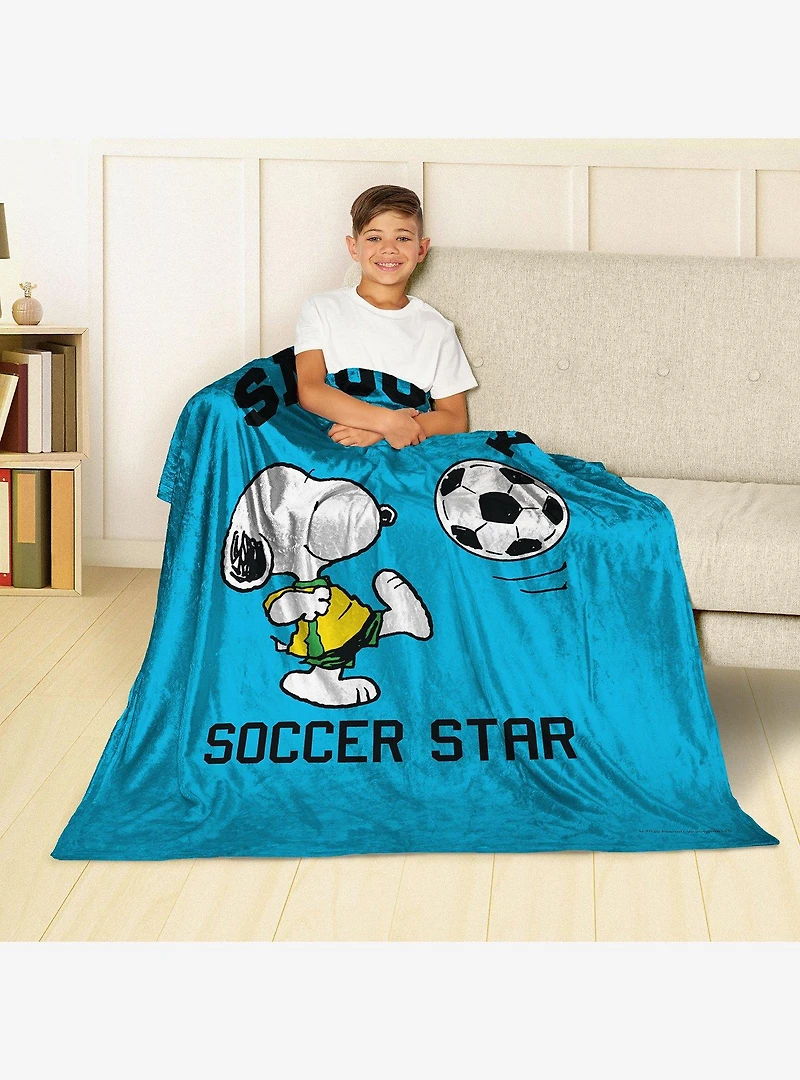 Peanuts Snoopy Soccer Silk Touch Throw Blanket