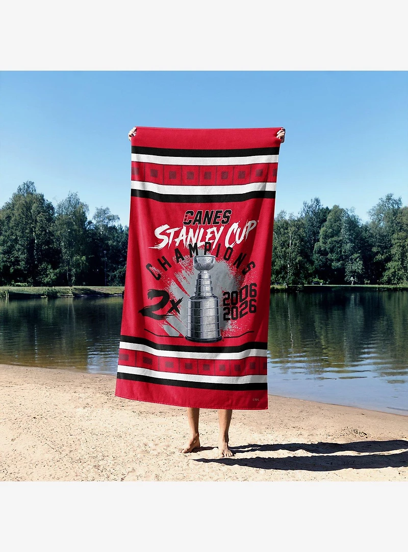 NHL Carolina Hurricanes Stanley Cup Multi-Champ Trophy Case Beach Towel